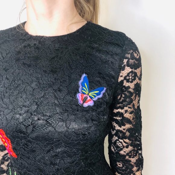 Nicole Miller Black Lace Butterfly Dress 0878 - Picture 2 of 8